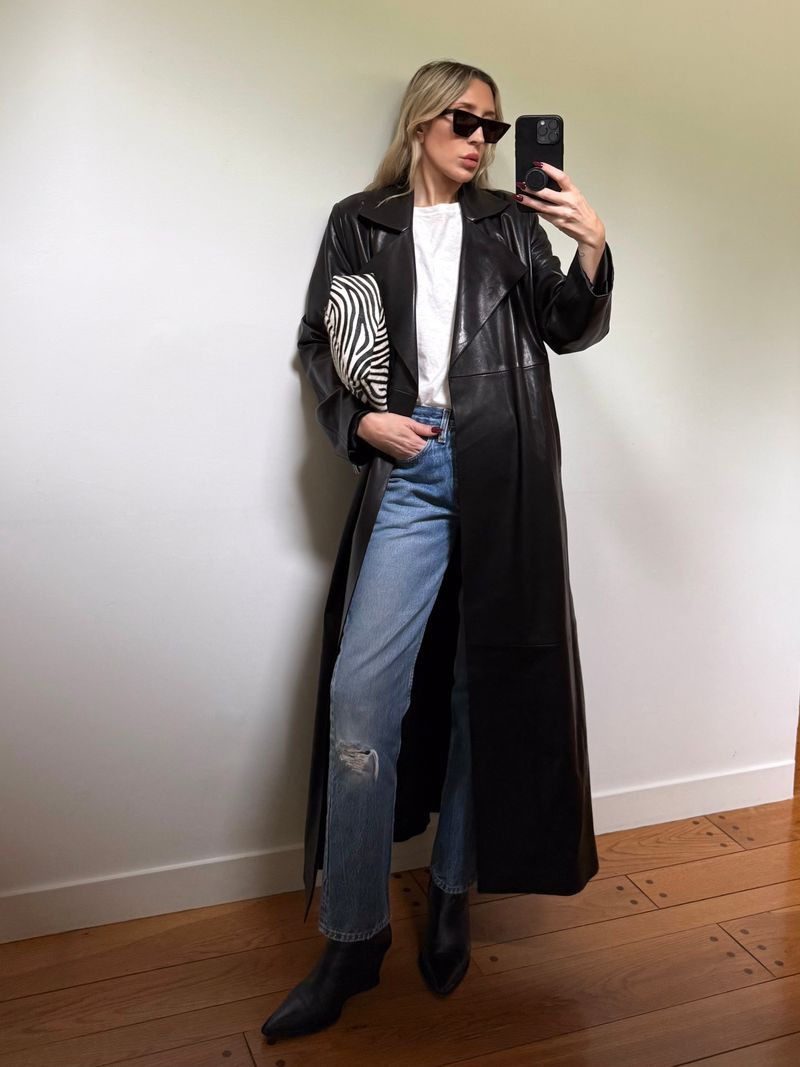 Leather trench and vintage denim #stylist#vintagedenim #uniform #leather #denim 

 #LTKGiftGuide #LTKootd #LTKSeasonal