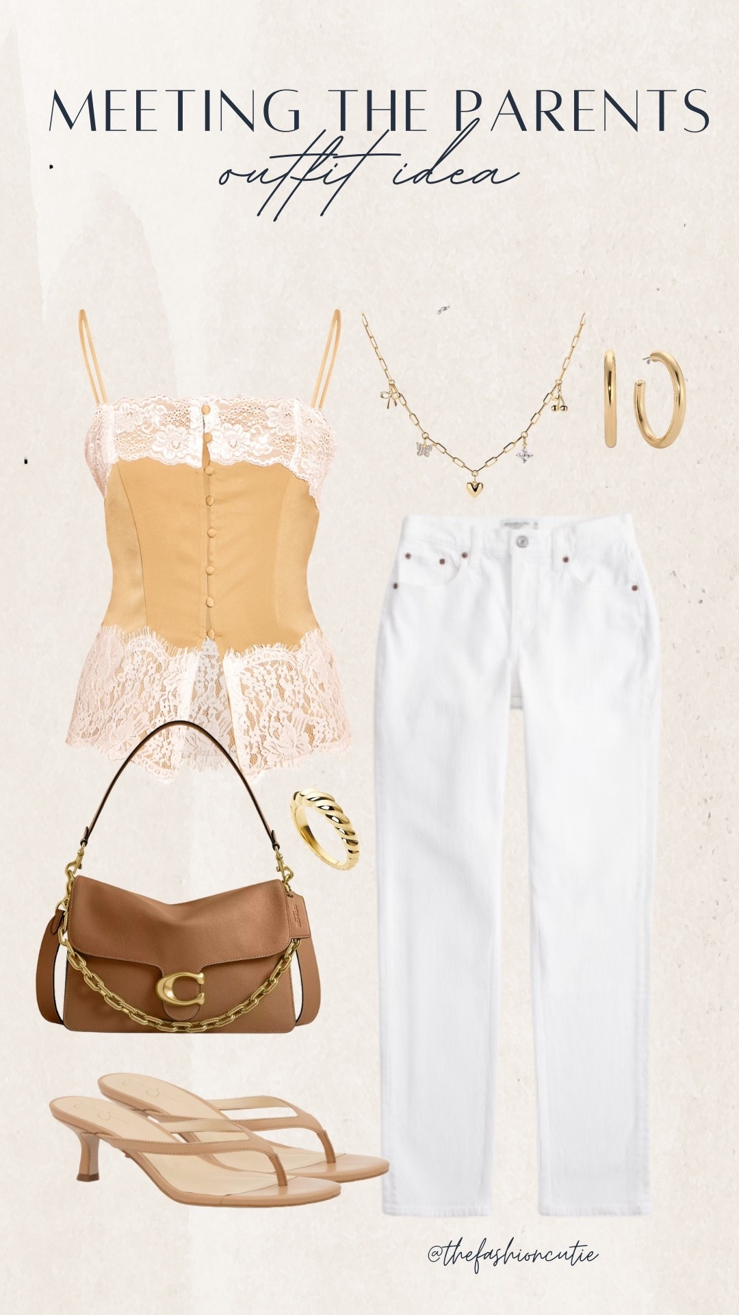 Summer-to-fall outfit idea for meeting the parents — think first impressions, but make it timeless. White denim, a lace top, and accessories that say elevated and chic.

#LTKStyleTip #LTKShoeCrush #LTKFindsUnder100