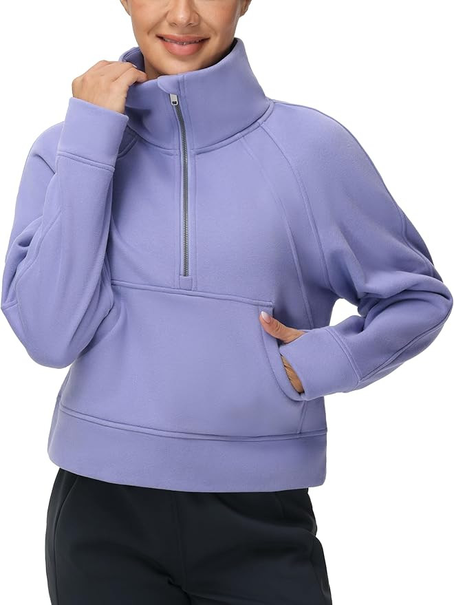 THE GYM PEOPLE Womens' Half Zip Pullover Fleece Stand Collar Crop Sweatshirt with Pockets Thumb H... | Amazon (US)