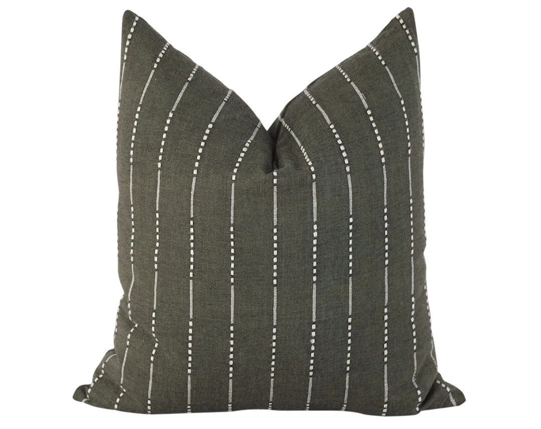 Dark Green Stripe Pillow Cover Green Linen Pillow Covers - Etsy | Etsy (US)