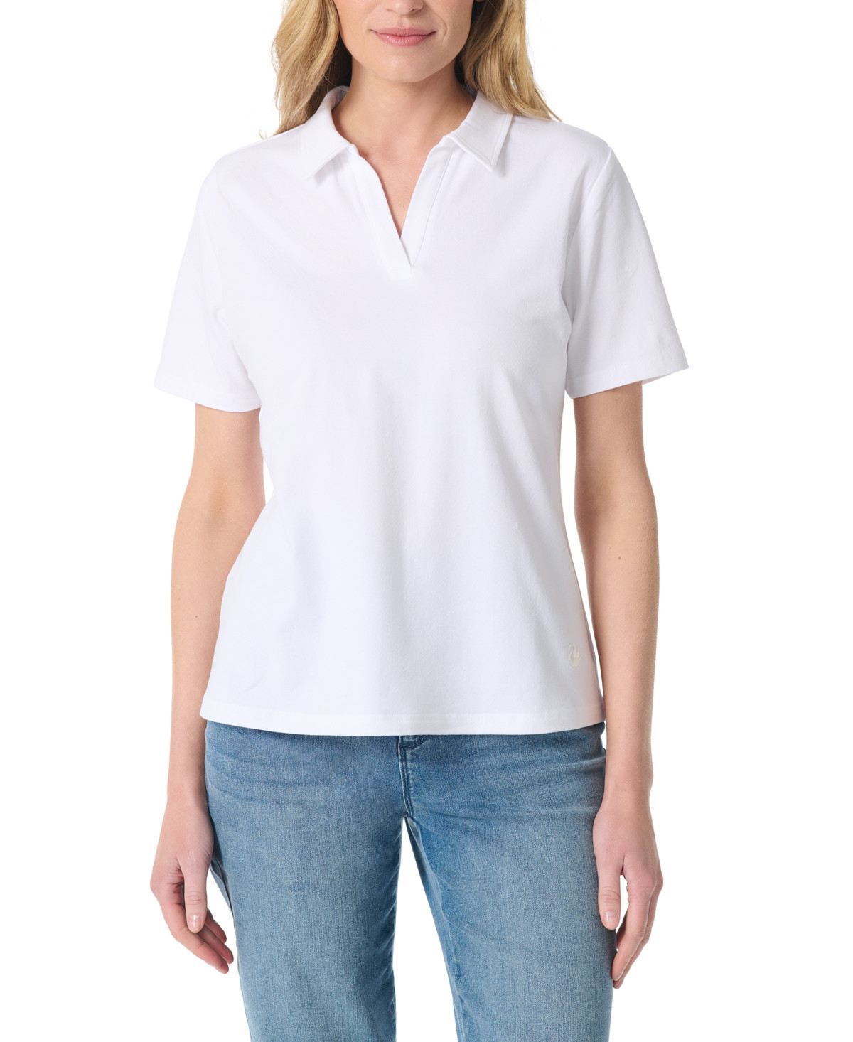 Gloria Vanderbilt Women's Point Collar Short-Sleeve Polo T-Shirt - Vintage White | Macy's