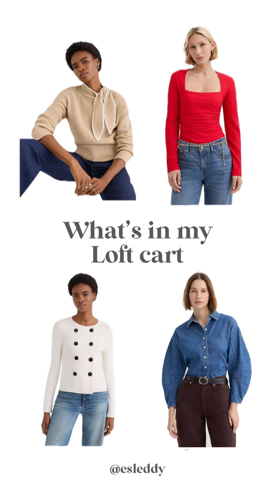 Love these Loft tops currently on sale for President’s Day weekend! 

Spring top, scarf sweater, denim shirt, lady jacket, red top 