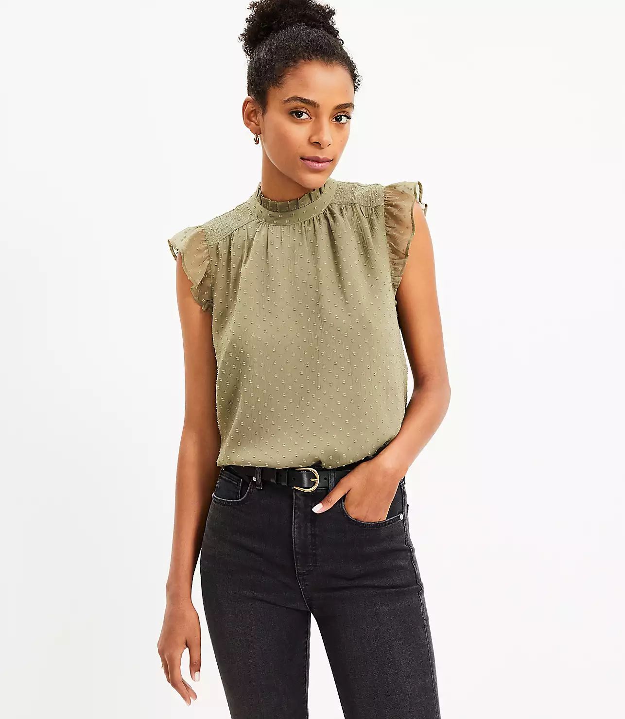 Clip Smocked Ruffle Trim Top | LOFT