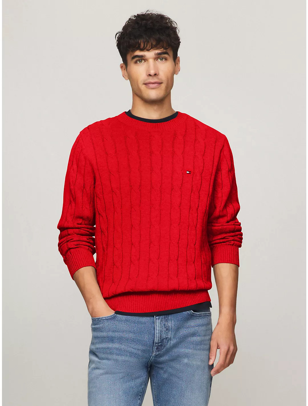 Flag Logo Cable Knit Sweater | Tommy Hilfiger | Tommy Hilfiger (US)