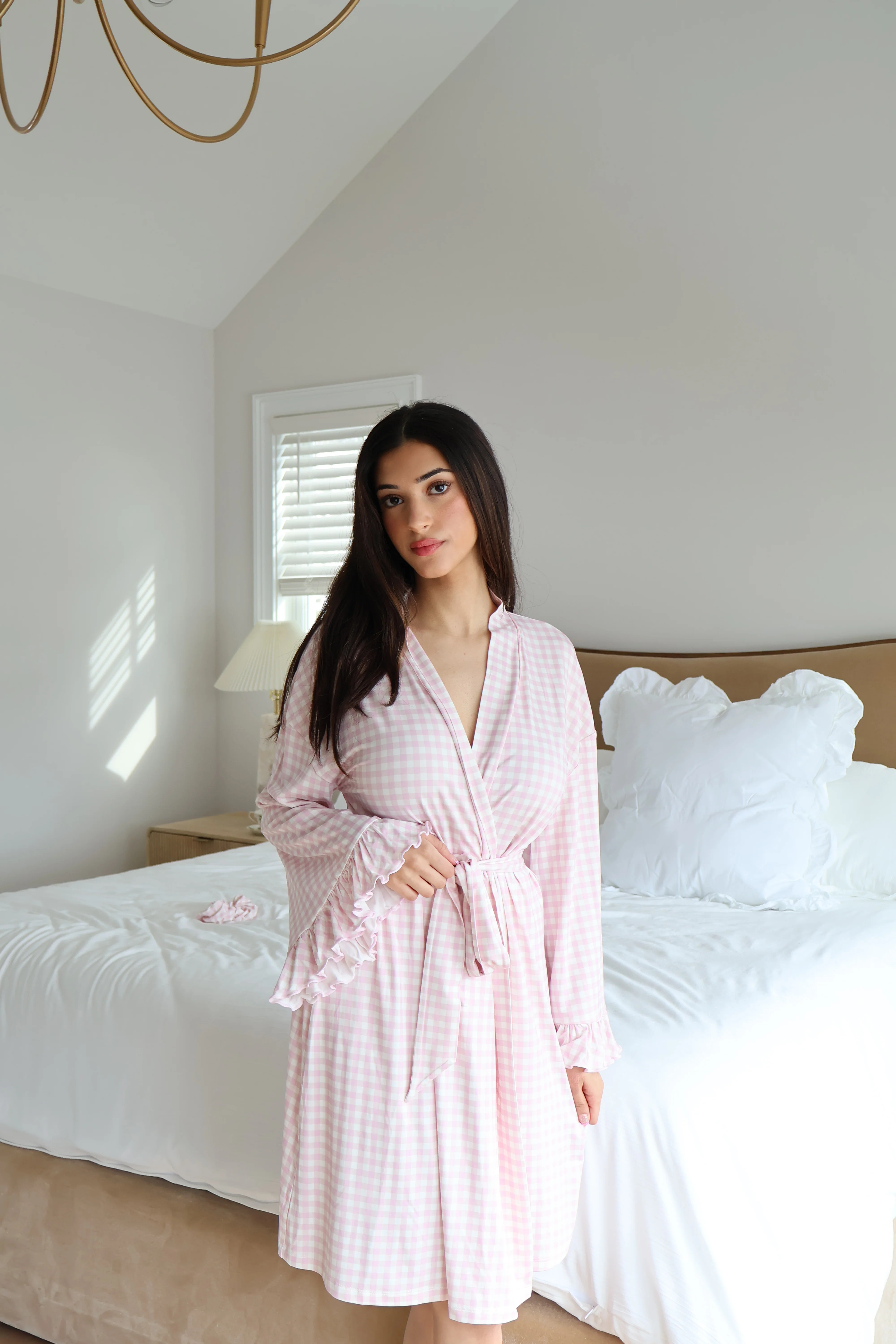 Ruffle Bamboo Gingham Robe | waverles