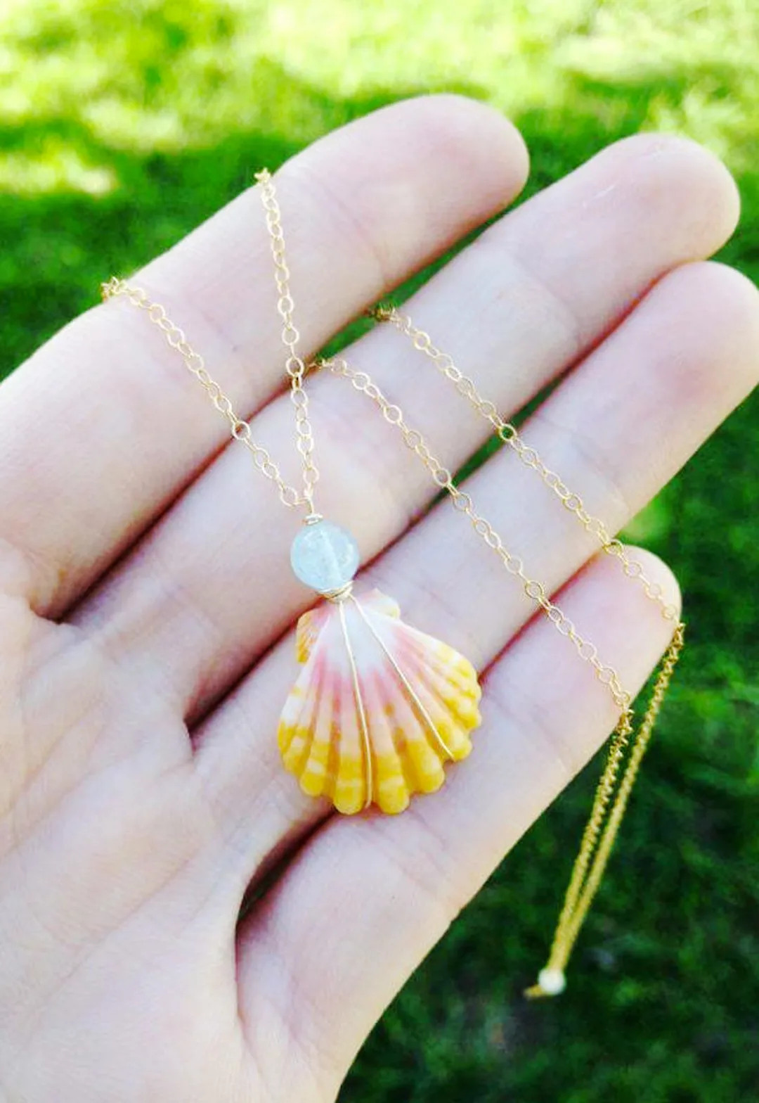 STUNNING Sunrise Shell Necklace with AAA Gemstone or Pearl // Pick shell & stone // Wire wrapped ... | Etsy (US)