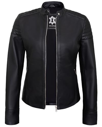 UrbanFocal DISC Black Leather Jacket Women - Biker Style Real Lambskin Leather Jackets For Womens | [101009402] Carie Black, S | Amazon (US)