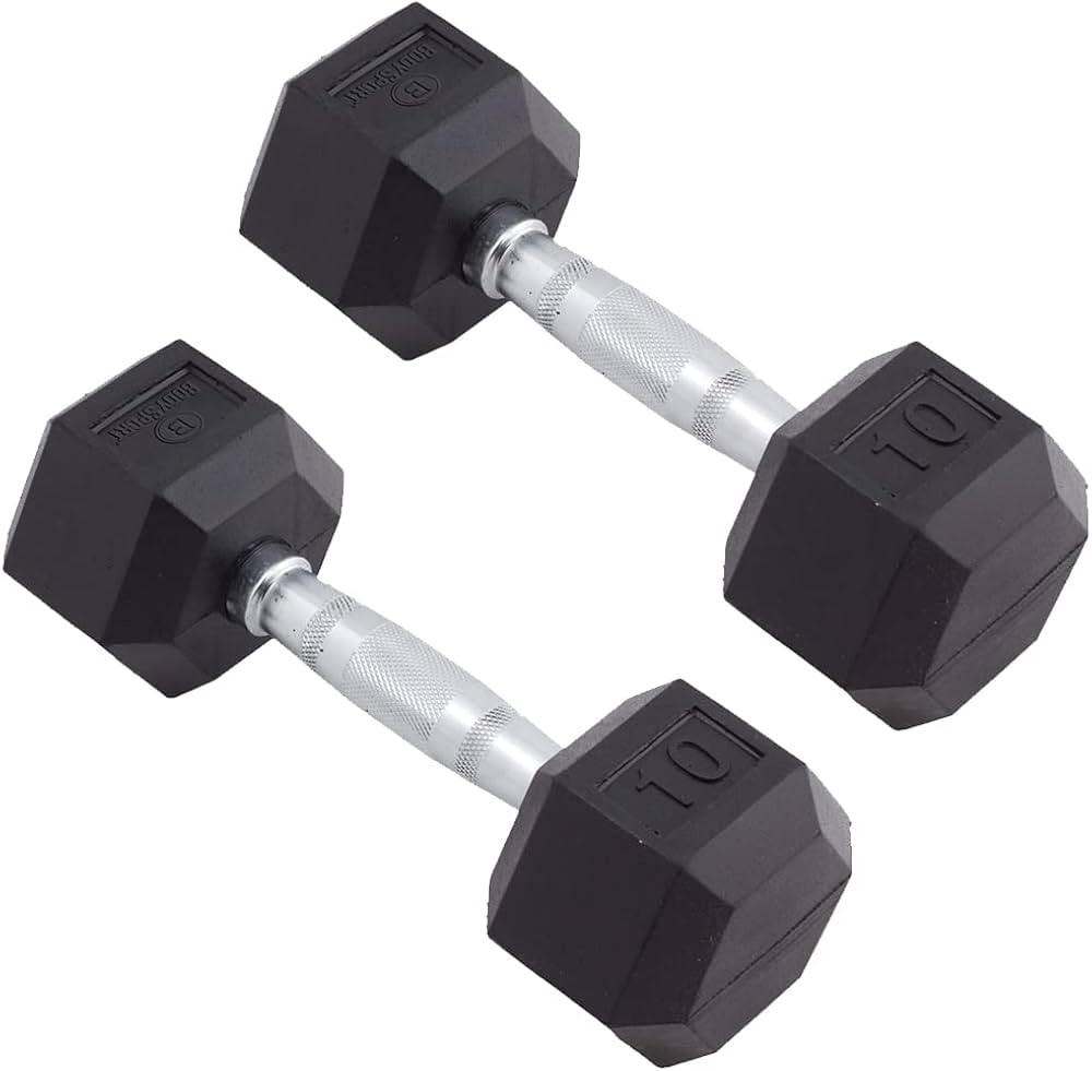 Body Sport Rubber Encased Hex Dumbbell Weight, Pair – Dumbbells for Exercises – Strength Trai... | Amazon (US)