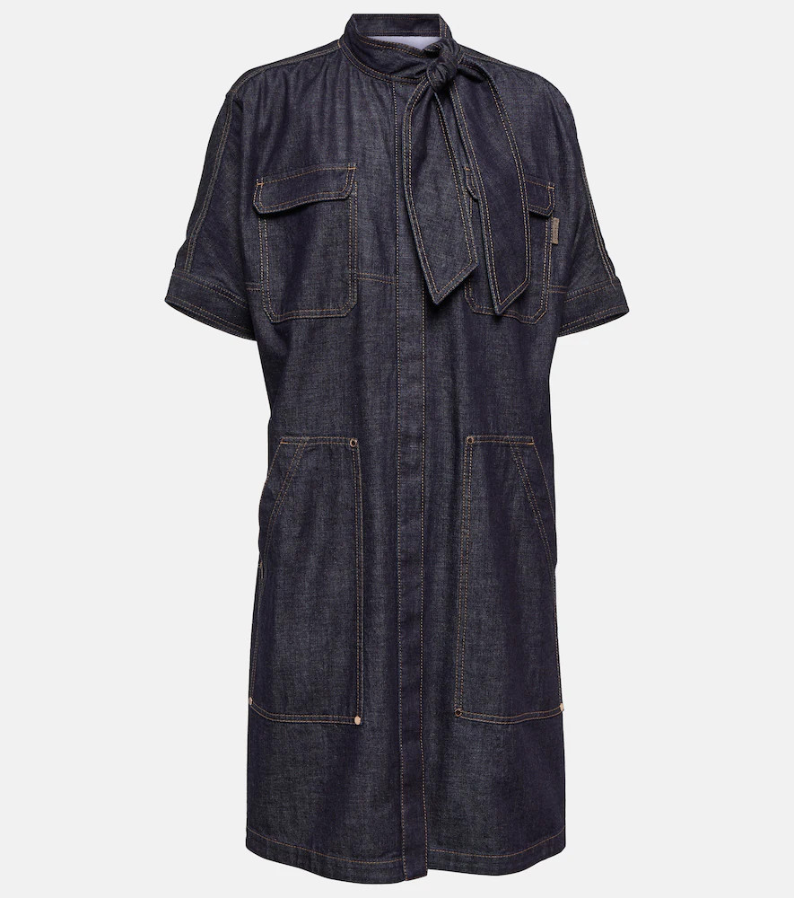 Brunello Cucinelli Tie-neck denim dress | Mytheresa (INTL)