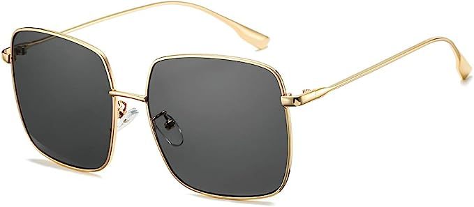 Amazon.com: Large Square Sunglasses for Women Brand Designer Inspired UV Protection Sun Glasses (Gol | Amazon (US)