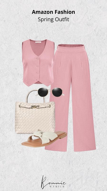 Midsize spring outfit, love this pink matching vest set from Amazon 💓

#LTKstyletip #LTKmidsize #LTKworkwear