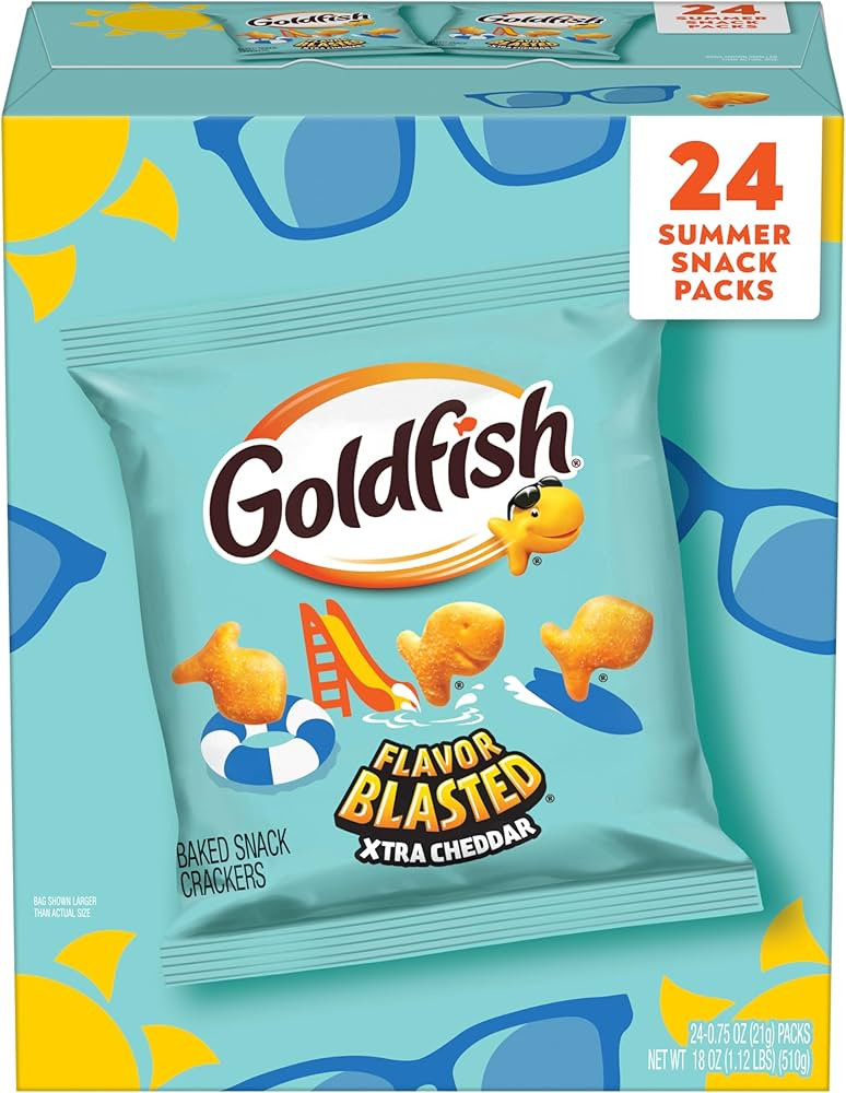 Goldfish Flavor Blasted Xtra Cheddar Cheese Crackers, 24 Summer Snack Packs | Amazon (US)