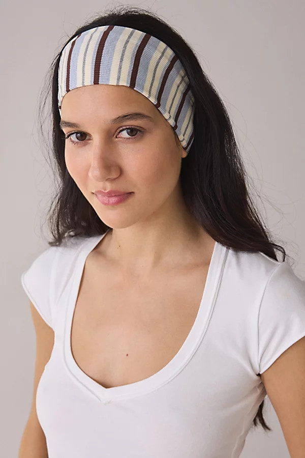 Luna Striped Wide Headband in Blue, Women's at Urban Outfitters | Urban Outfitters (US and RoW)