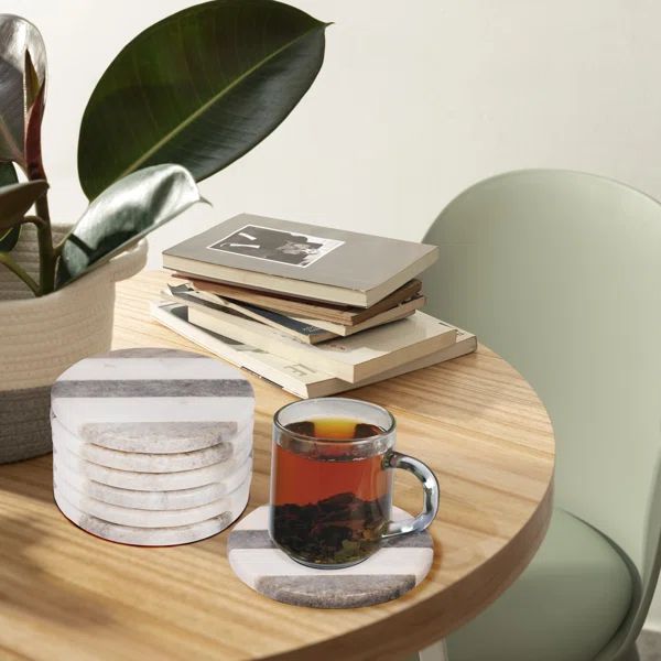 Marble Round 6 Piece Coaster Set | Wayfair North America