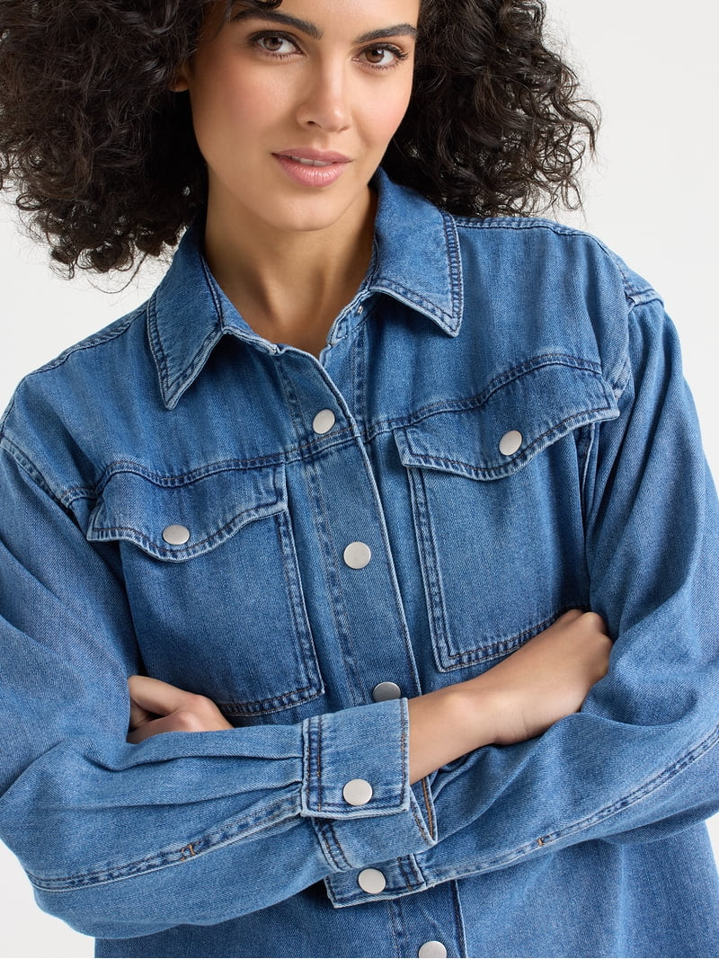 Sofia by Sofia Vergara Women's Relaxed Boyfriend Shirt with Long Sleeves, Sizes XS-XXXL | Walmart (US)