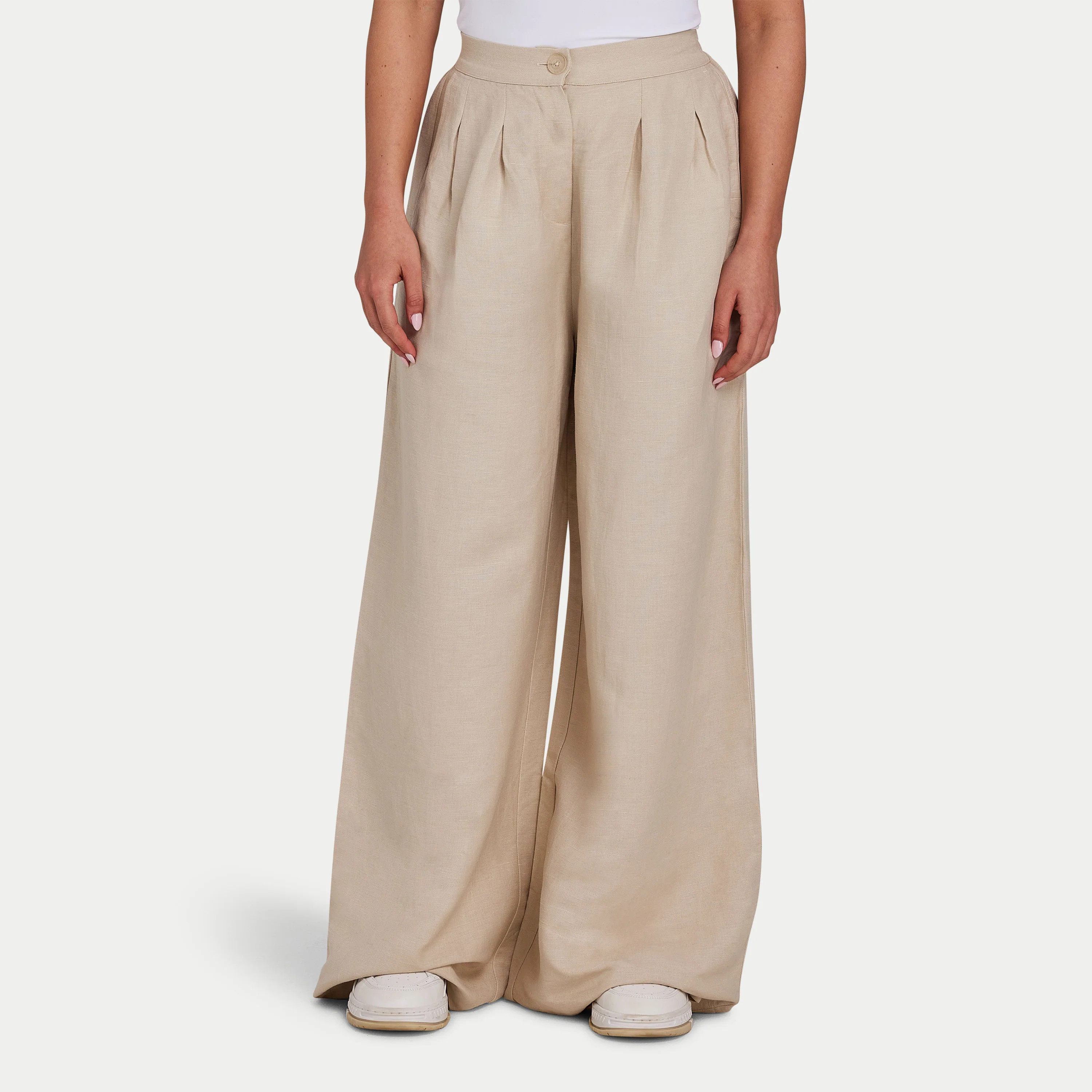 Womens Linen Mix Wide Leg Trouser - Oatmeal | HERA Clothing | HERA Clothing