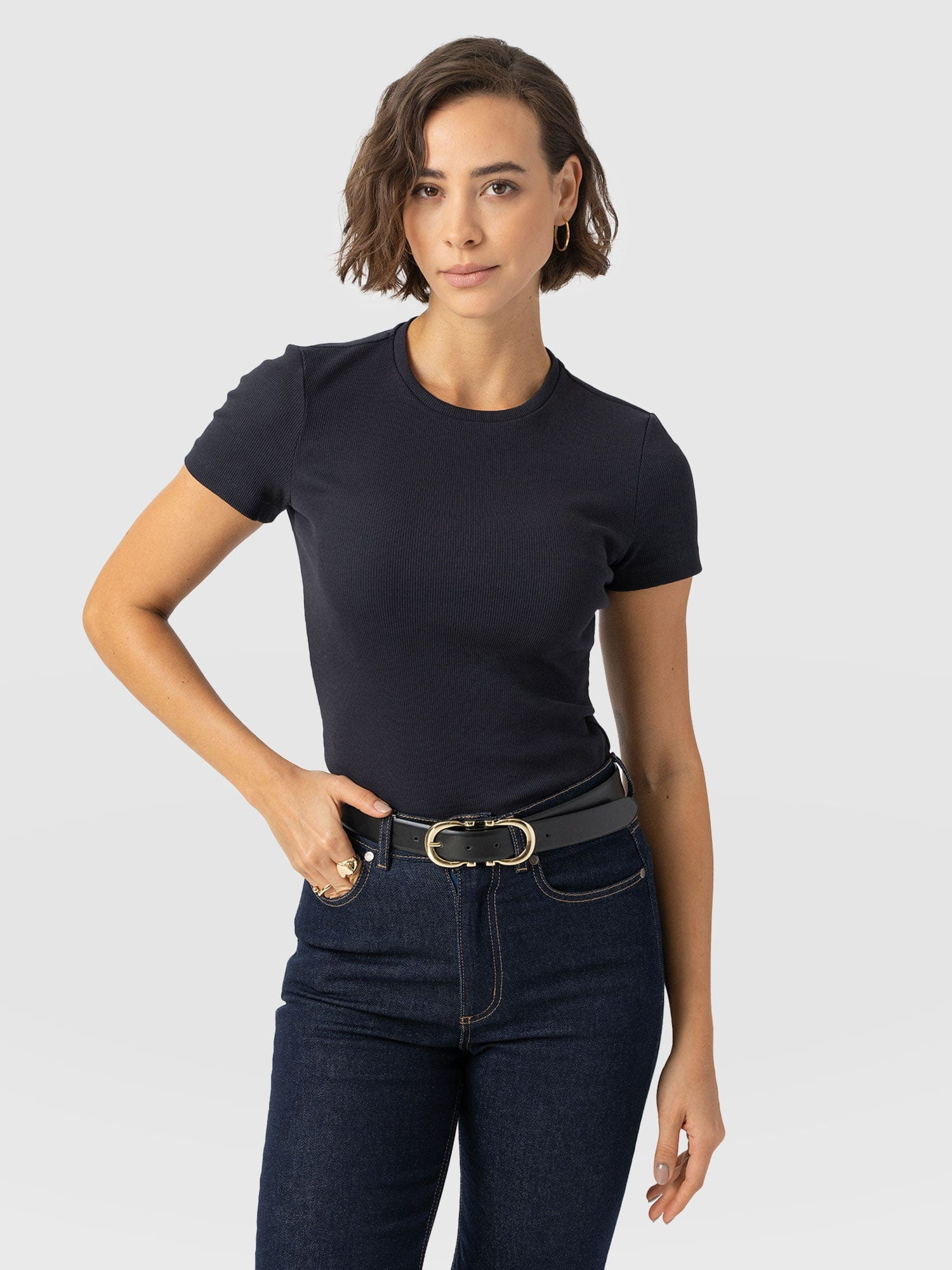 Ribbed Short Sleeve Tee - Navy | Saint + Sofia