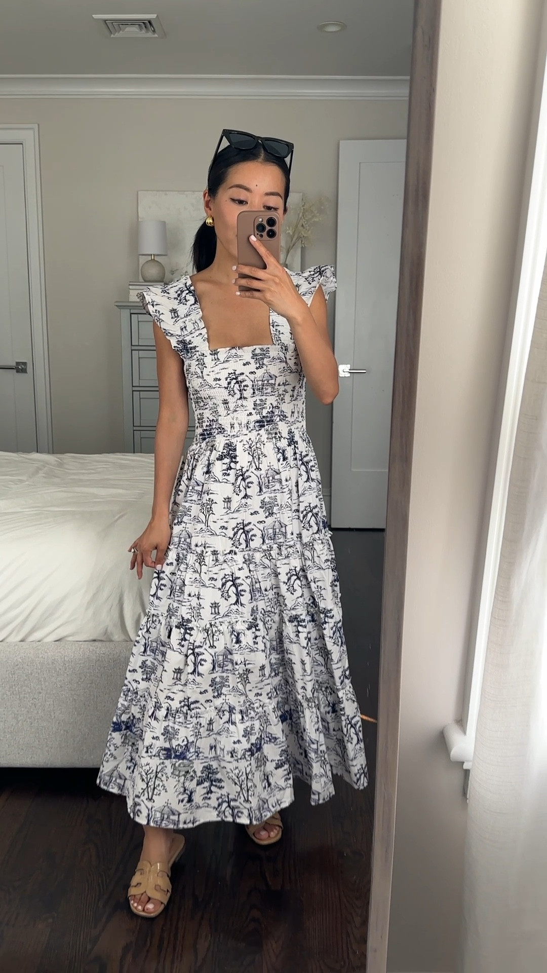 (On sale in cart!) 100% cotton dress, trying XS and it’s is a good fit all around. Pretty toile print and has pockets! 

Smocked and stretchy at the torso and sleeve straps also have stretch, making this also bump friendly and nursing friendly. Skirt is half lined with a shorter under layer.

Sam Edelman patent slide sandals 5

#petite friendly summer dresses 

#LTKSeasonal #LTKsalealert #LTKwedding