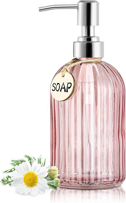 16OZ Fashion Stripe Clear Glass Refillable Soap Dispenser with 304 Stainless Steel Pump Premium S... | Amazon (US)