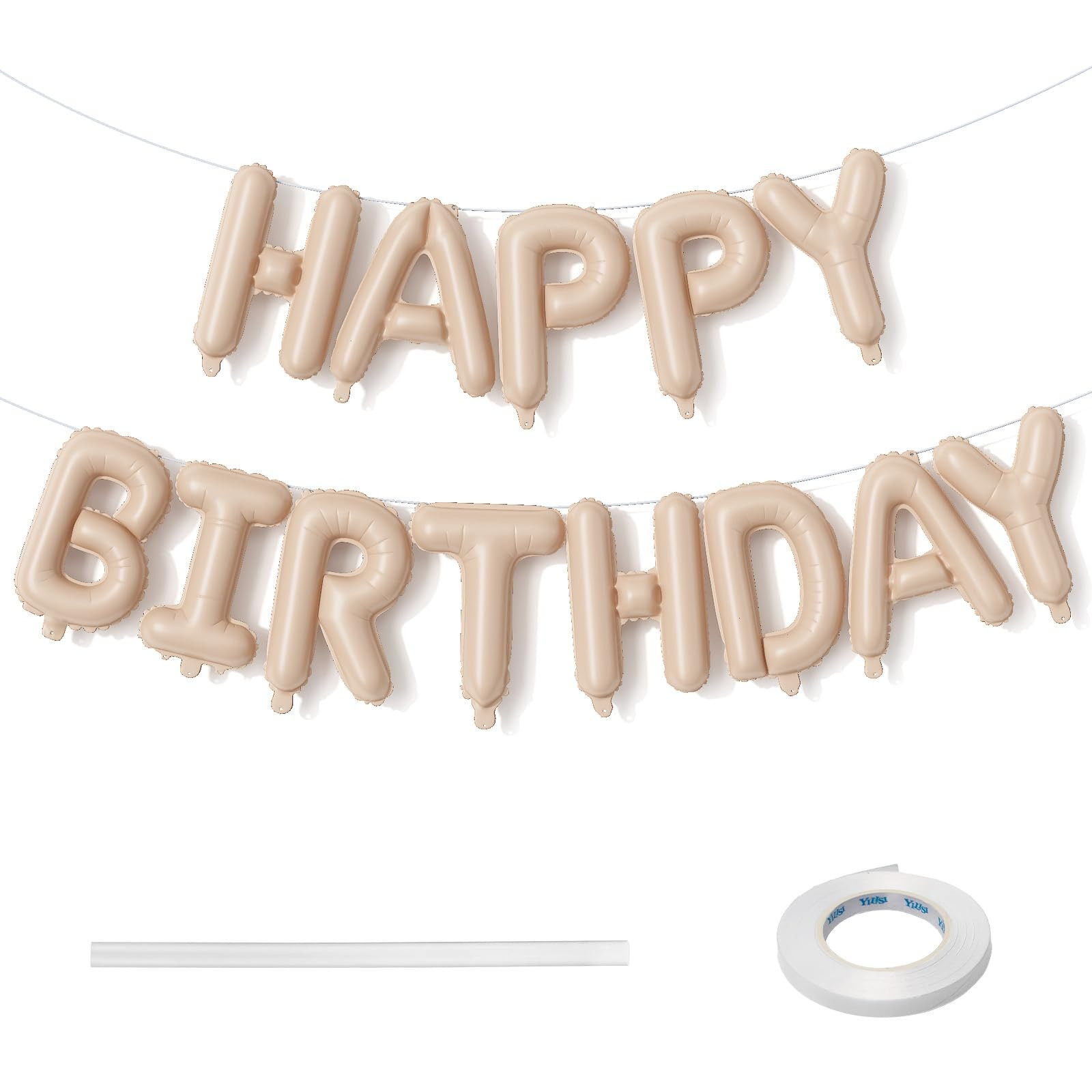 Happy Birthday Balloon Banner Beige, 16 Inch Neutral Tan Self Inflating Happy Birthday Foil Ballo... | Amazon (US)