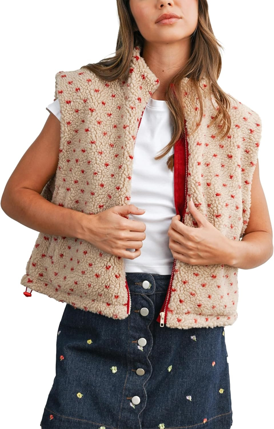 Fuzzy Fleece Vest Women Casual Sleeveless Polka Dots Sherpa Jacket Trendy Gilet Winter Outerwear with Pockets | Amazon (US)