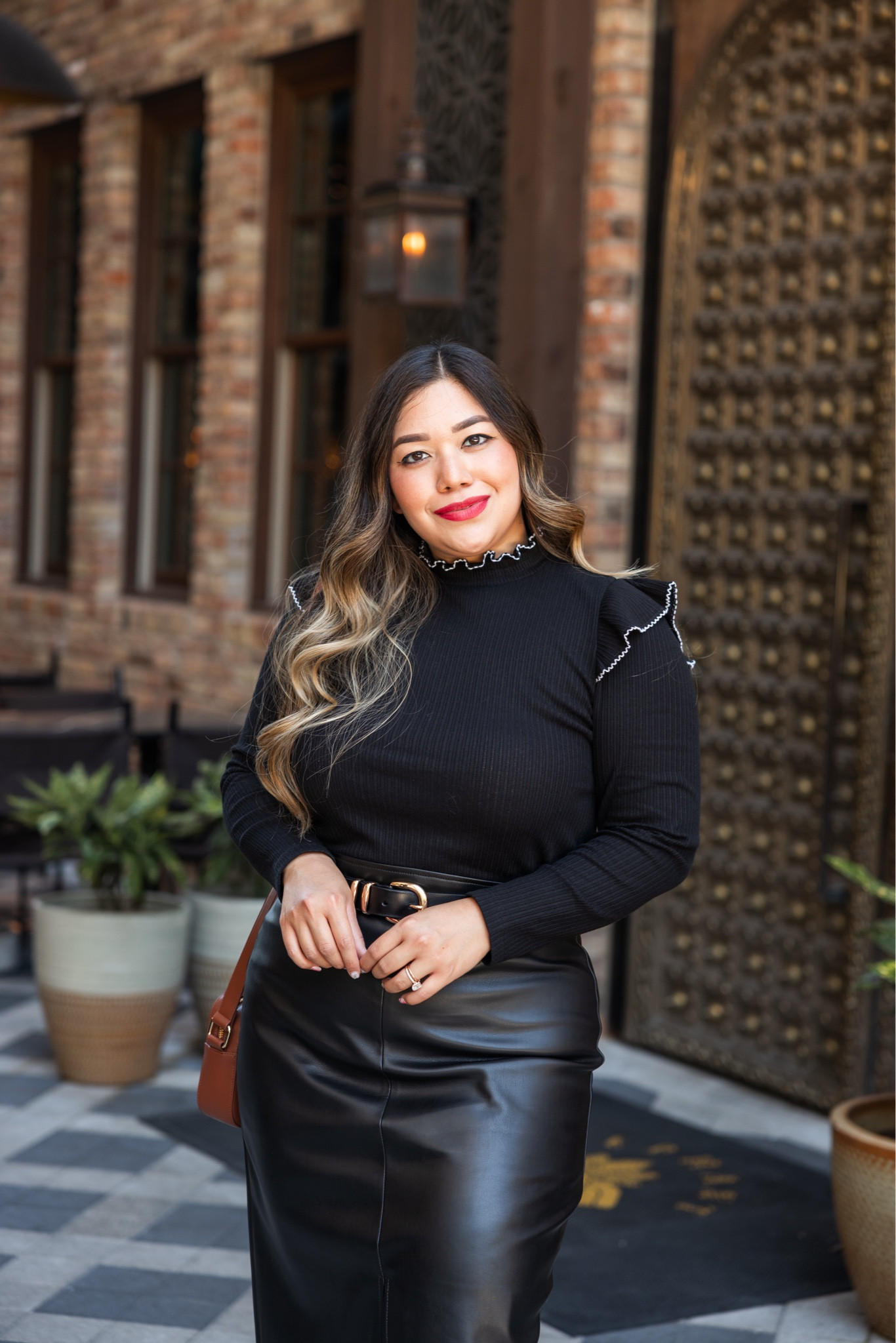 Pointelle Ribbed Ruffle Top - wearing large
Faux Leather Front Slit Midi Skirt - wearing size 10

fall outfits, loft haul, loft outfit, loft fashion, loft outfits, fall wedding guest outfit, teacher outfits, fall skirts, country concert outfit, work outfit, midi skirt, faux leather skirt, fall family photoshoot outfit, fall outfit, fall skirt, Nashville outfit, mock neck top, mock neck turtleneck top, gold buckle belt, black belt, bow heels, faux leather heels, knot heels, knot platform heels, camel camera bag, brown camera bag 

#LTKfindsunder50 #LTKworkwear #LTKstyletip