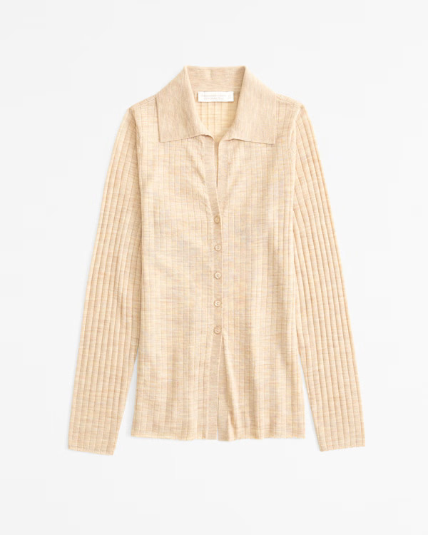 Women's Merino Wool Slim Collared Top | Women's Tops | Abercrombie.com | Abercrombie & Fitch (US)