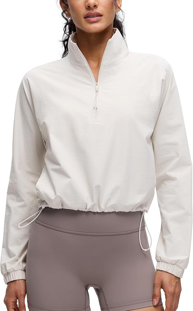 CRZ YOGA Drawstring Bottom Workout Jackets for Women - Half Zip Pullover Cropped Workout Outdoor ... | Amazon (US)