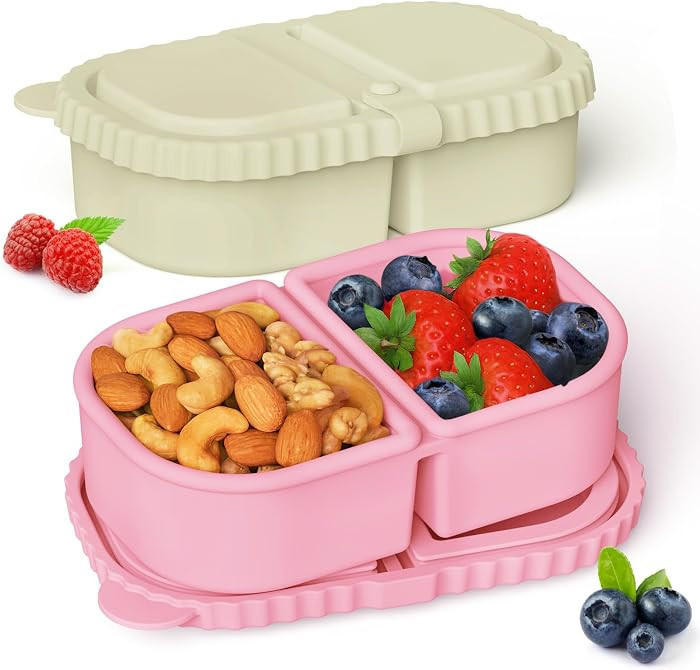 8 oz Silicone Snack Containers with Lids, 2 Pack Snack Boxes for Kids | Amazon (US)