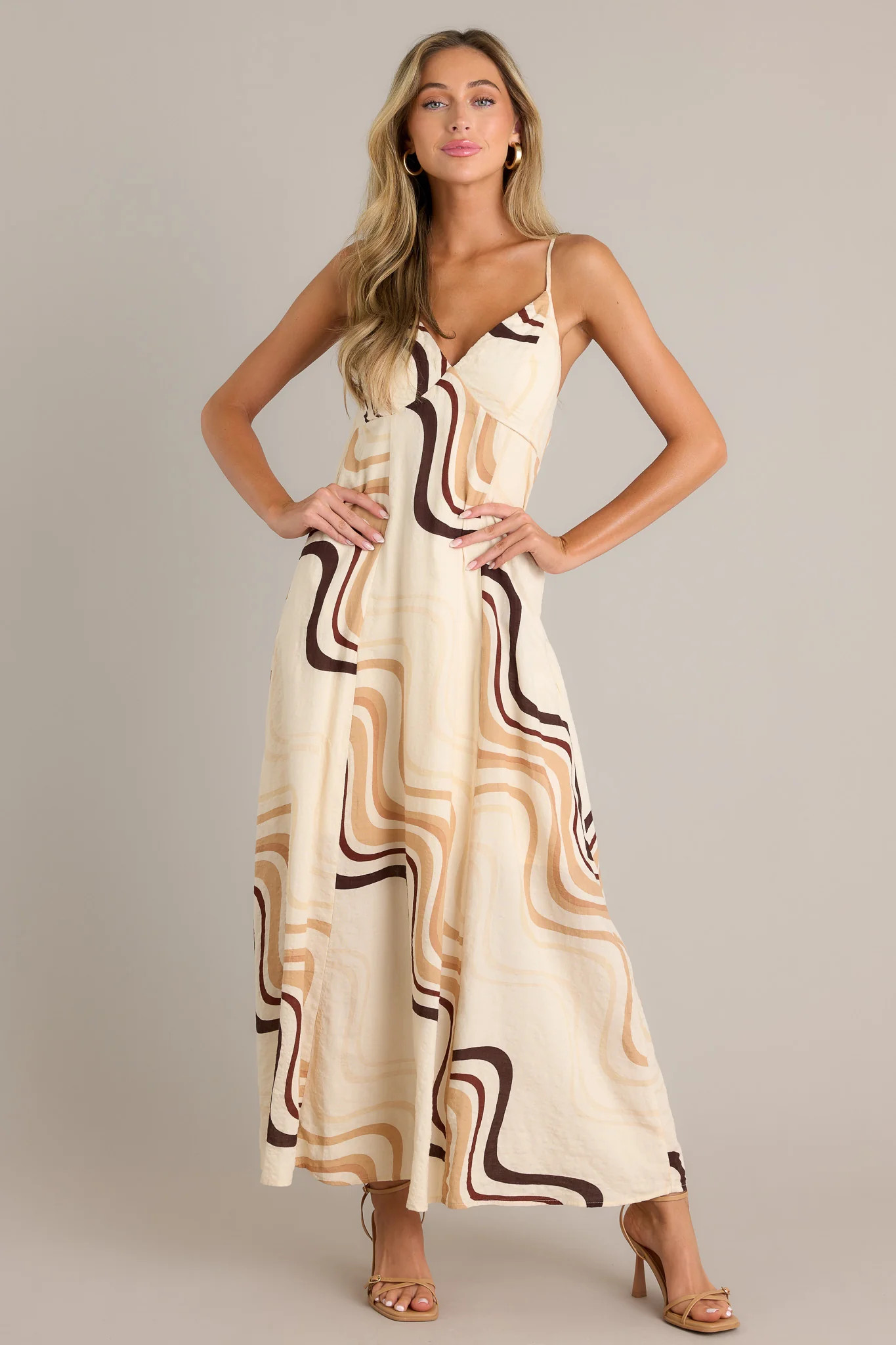 Mystic Sands Beige Multi Print Maxi Dress | Red Dress