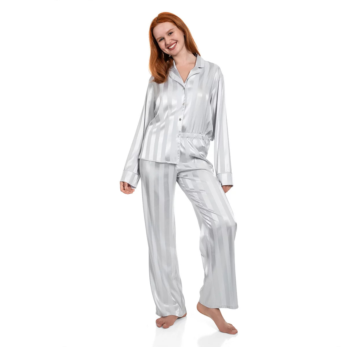 Women's Lilac+London Notch Collar Satin Pajama Top & Pajama Bottom Set | Kohl's