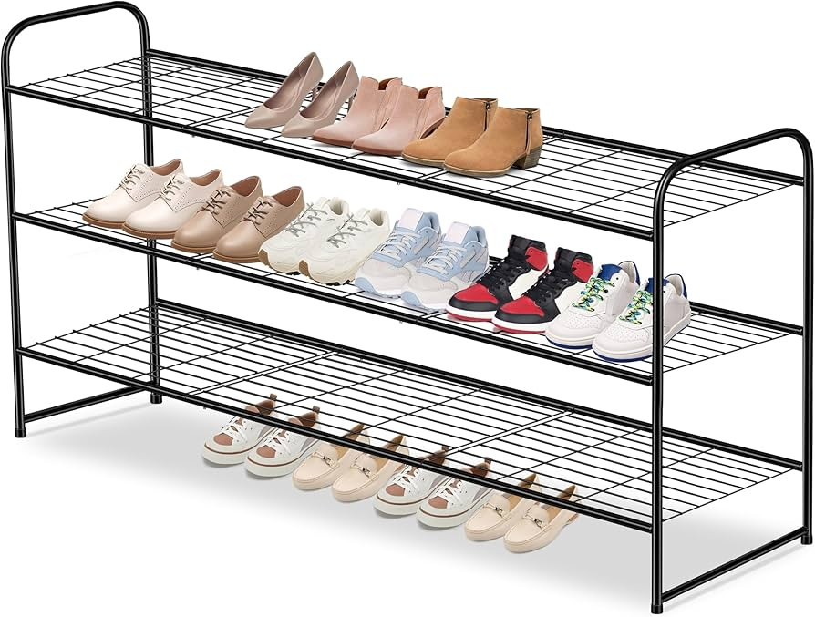 AOODA Long 3 Tier Metal Shoe Rack for Closet Wide Stackable Shoe Storage Organizer for Entryway, ... | Amazon (US)