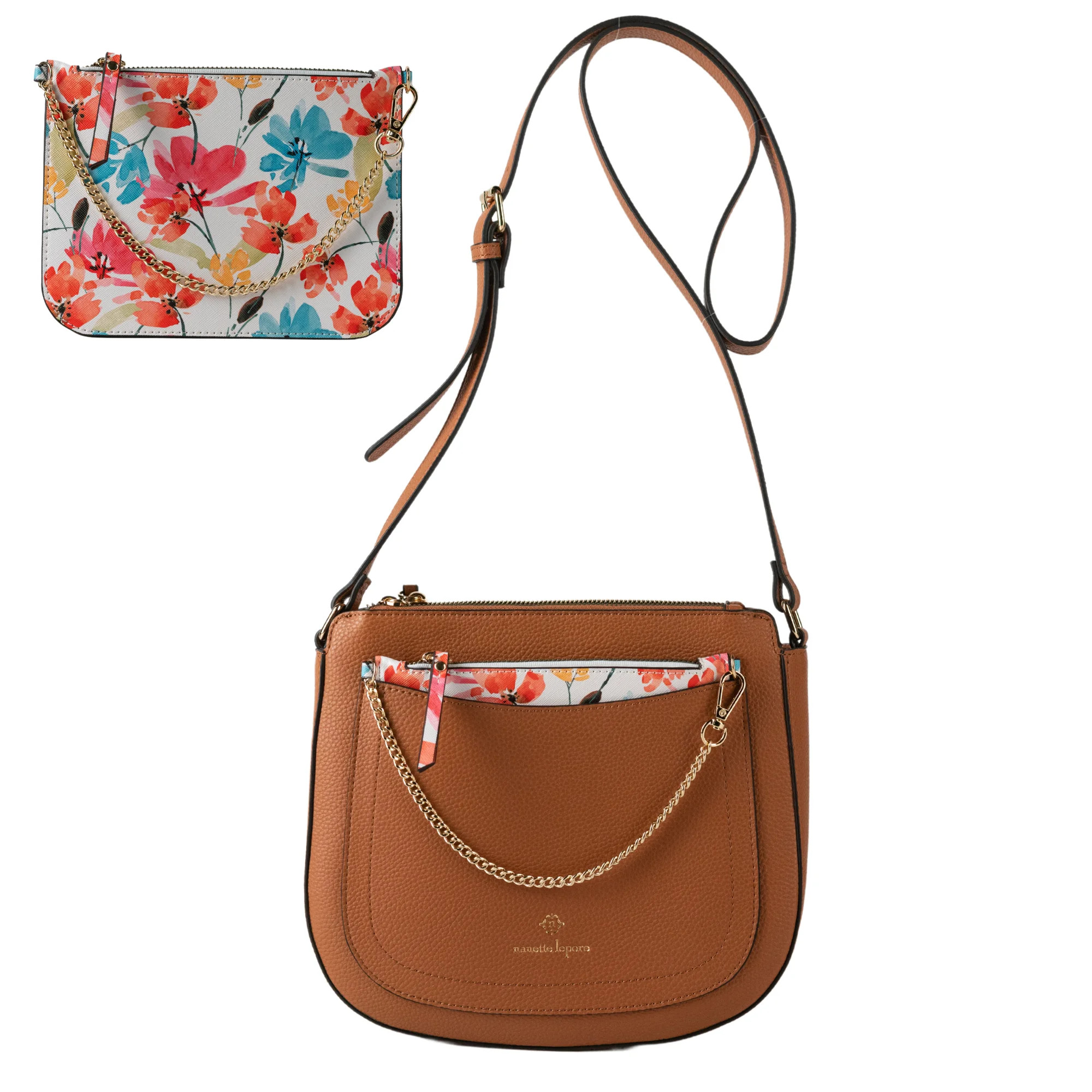 Nanette Lepore Women Crossbody Purse Faux Leather Handbag with Removable Pouch Tan | Walmart (US)