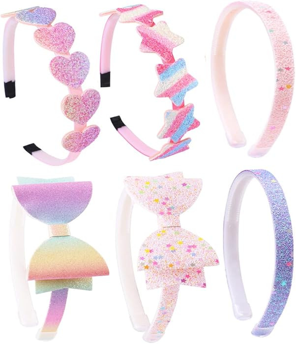 6 Pack Girls Headbands Glitter Kids Hair Accessories Bow/Heart/Star Shaped Sweet Hairband For Tod... | Amazon (US)