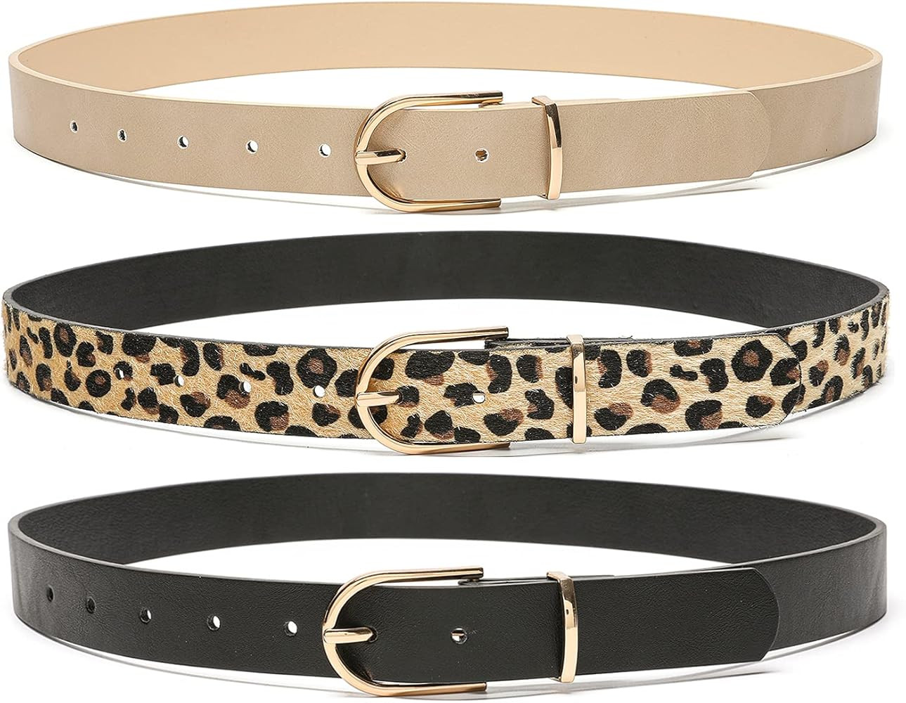 MORELESS 3 Pack Women's Faux Leather Waist Belt for Jeans Dress Black White Brown | Amazon (US)