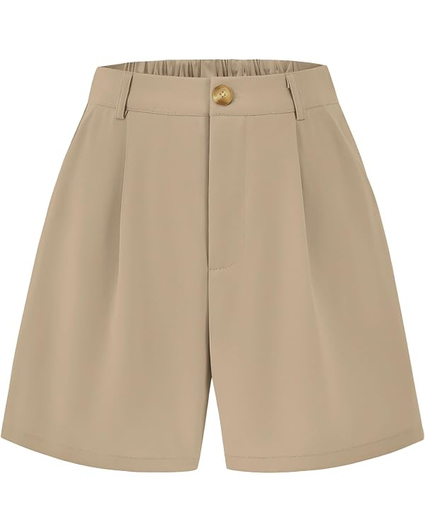 KIRUNDO Shorts for Women Dressy Casual Summer Elastic Waist in The Back Pleated Wide Leg Tailored... | Amazon (US)