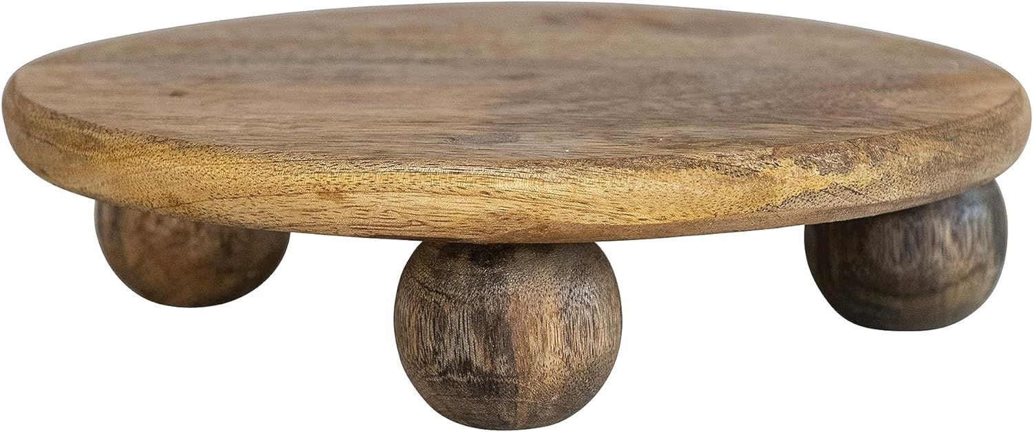Creative Co-Op 9.75 Inches Round Hand-Carved Mango Wood Cake, Natural Pedestal | Amazon (US)