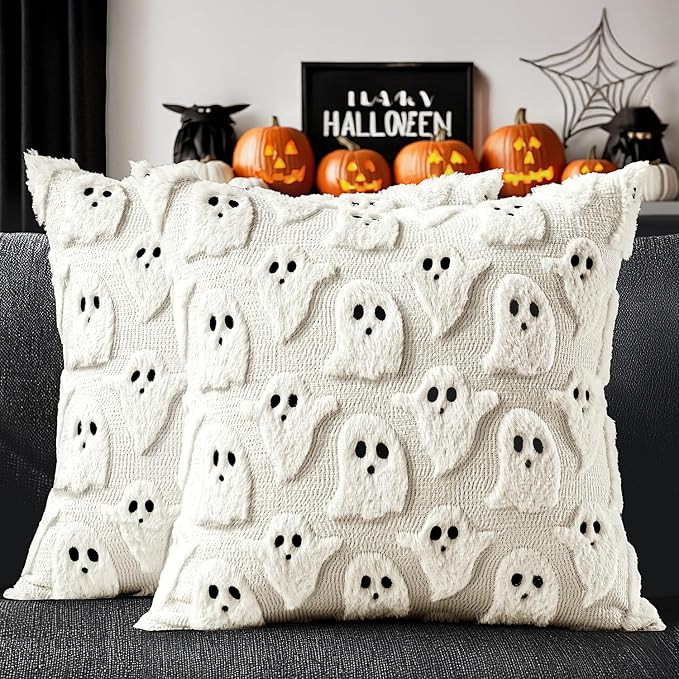 MIULEE Cream White Halloween Pillow Covers Cute Ghost Decor Set of 2 18x18 | Soft Plush Faux Fur,... | Amazon (US)