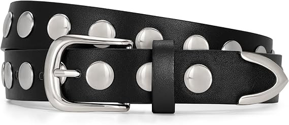 JASGOOD Women Fashion Leather Belt Punk Studded Belt for Jeans Pants Dresses | Amazon (US)