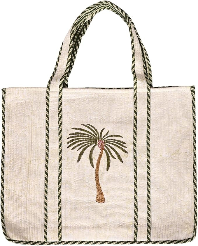 KLAVATE Women Handblock Lightweight Reversible Travel Bag Purse Cotton Shoulder Tote Bag For Shop... | Amazon (US)