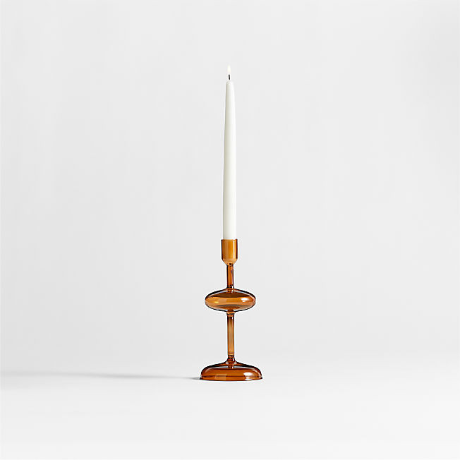 Venezia Small Amber Brown Glass Taper Candle Holder + Reviews | Crate & Barrel | Crate & Barrel