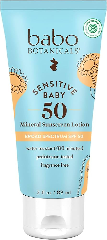 Babo Botanicals Sensitive Baby Mineral Sunscreen Lotion SPF50 - Natural Zinc Oxide - Face & Body ... | Amazon (US)