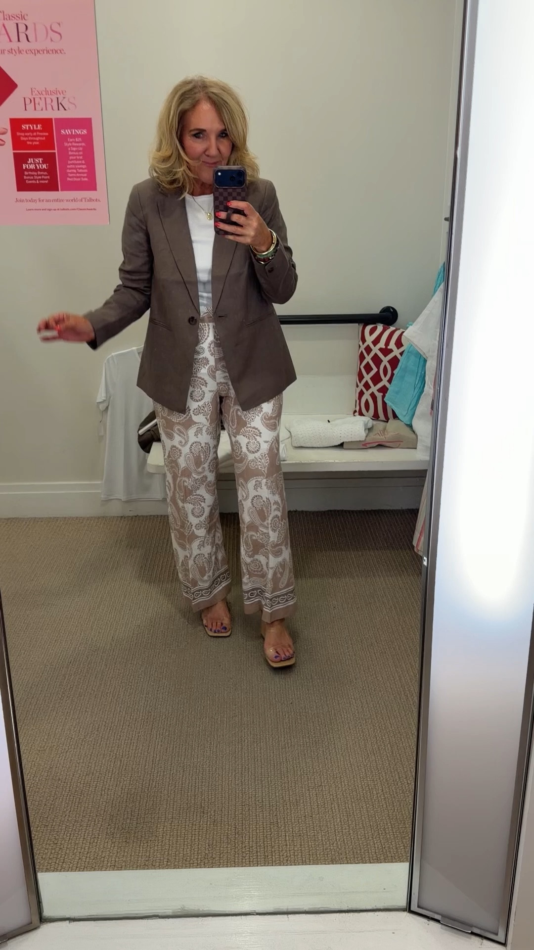 Talbots new arrivals! Business casual or Mother’s Day outfit! 
Sizes below 
Pink jeans 6 reg 
Gingham shirt medium 
Brown white stripe top wearing an XS but need a small 
Brown linen pants 8 petite 
Brown sweater medium reg
Brown blazer 10 petite
Tam white floral pants 8 petite 
White crochet sweater large 
Seersucker pants 8 petite 
Seersucker blazer 10 petite 
Tan sailboat sweater large 
Plaid shorts 8 petite
Navy dress 6 reg (my usual size at Talbots) 
Pink floral linen dress wearing a 6 I need the 8 so I’d say size up in this one 
Short sleeve linen jacket medium petite 
Satin stripe pants wearing a small reg need a medium reg so I’d say size up 
Plaid blazer 10 petite unlined very unstructured but love it 
White jeans nice weight and stretch size 8 petite 
Blue linen wearing a medium but I’d say size down as it was too big 

#LTKSaleAlert #LTKOver40 #LTKWorkwear

#LTKMothersDay