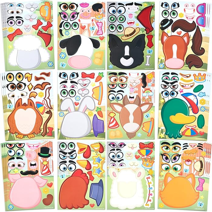 JOYIN 36 Pcs 9"x6" Farm Animals Make a face Stickers for Kids, Make Your Own Summer Sticker Sheet... | Amazon (US)