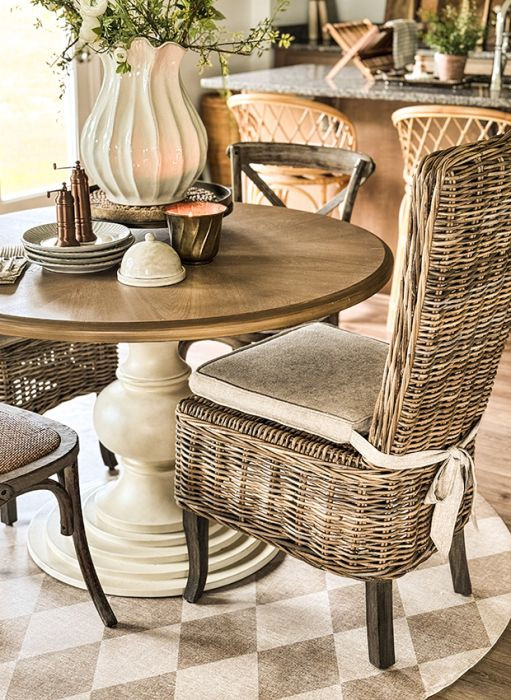 Cushioned Seat Rattan Dining Chair Set of 2 | SHIPS FREE | Antique Farm House