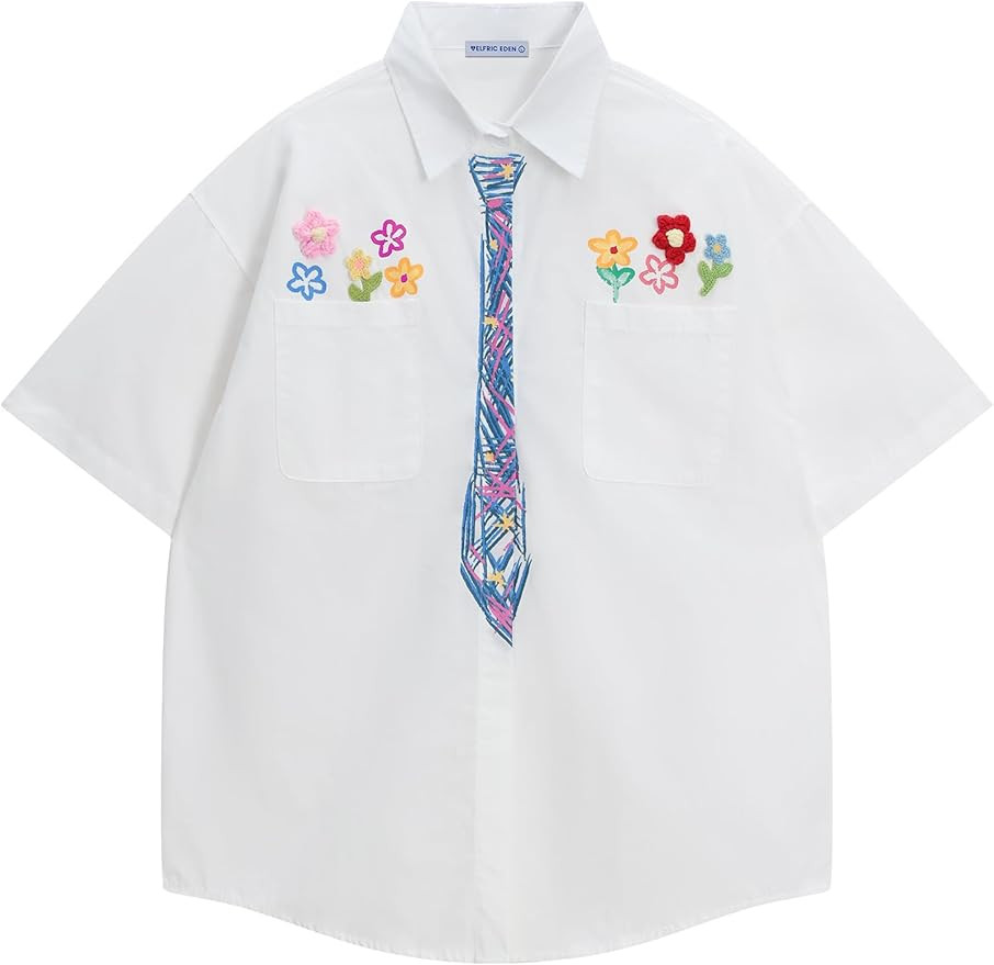 Aelfric Eden Men's Button Down Shirts Handcrafted Floral Short Sleeve Shirt Graffiti Necktie Casu... | Amazon (US)