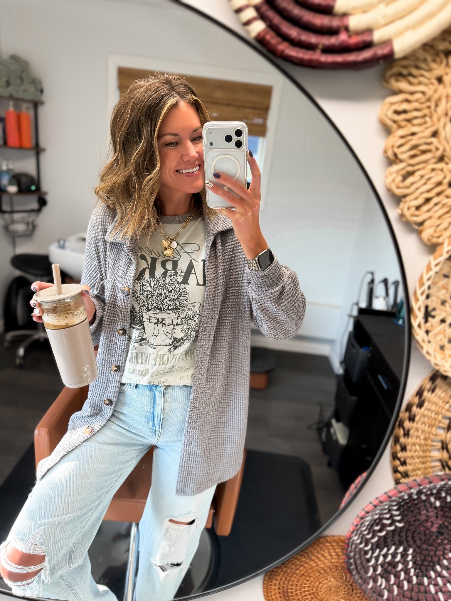 Casual workwear OOTD
Tee/XS (runs oversized)
Jeans/ 6 regular 
Shacket/ mediumm

#LTKootd #LTKSeasonal #LTKOver40