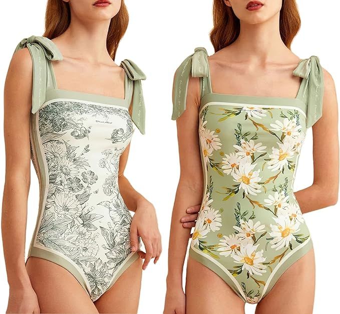 Women's Floral One Piece Swimsuits,Bathing Suit for Women Tummy Control Reversible Bustier Floral... | Amazon (US)