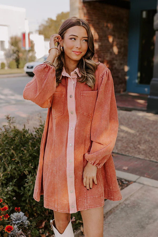 Afternoon Date Denim Mini Dress in Light Rust | Impressions Online Boutique