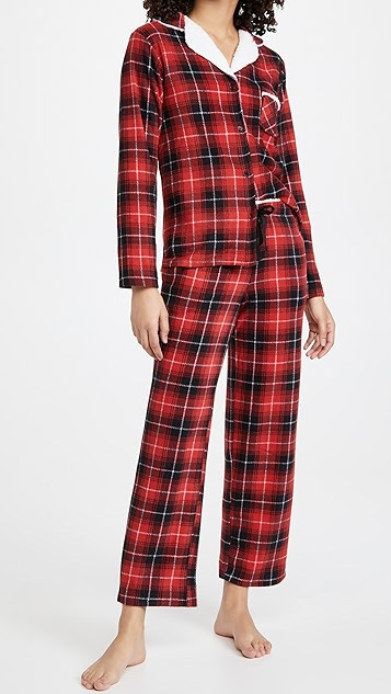 Heathcliffe Plaid Sherpa Collar PJ Set | Shopbop